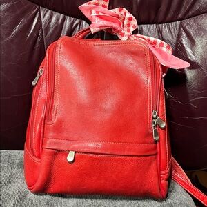 Red Genuine Leather Backpack Used